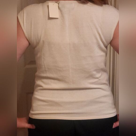 NWT Coldwater Creek L Cream SILK Blend Embroidered Beaded Slvless Knit Women Top - Picture 4 of 10